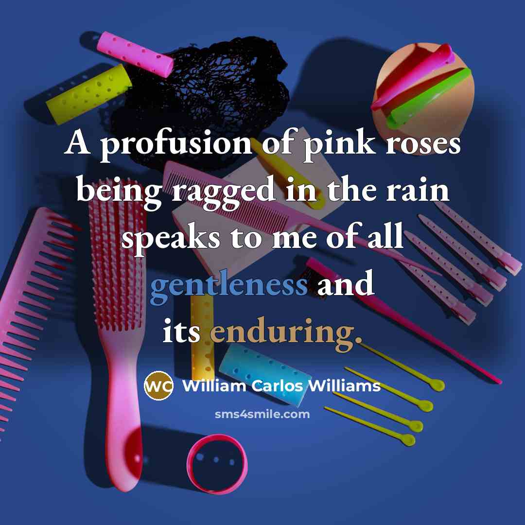 “A profusion of pink roses being ragged in the rain…” quote by William Carlos Williams
