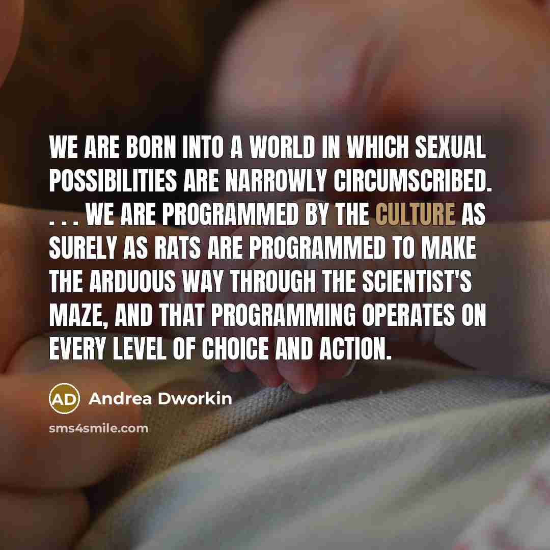 “We are born into a world in which sexual possibilities…” quote by Andrea Dworkin