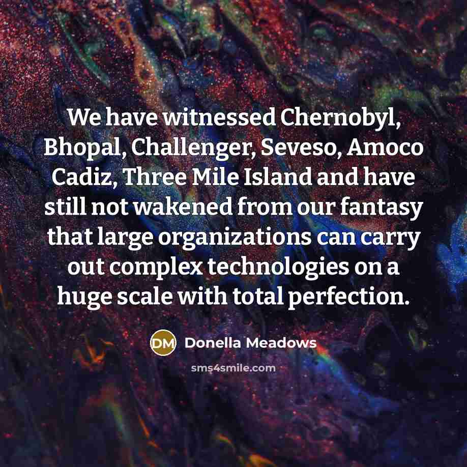 “We have witnessed Chernobyl, Bhopal, Challenger, Seveso, Amoco Cadiz, Three…” quote by Donella Meadows