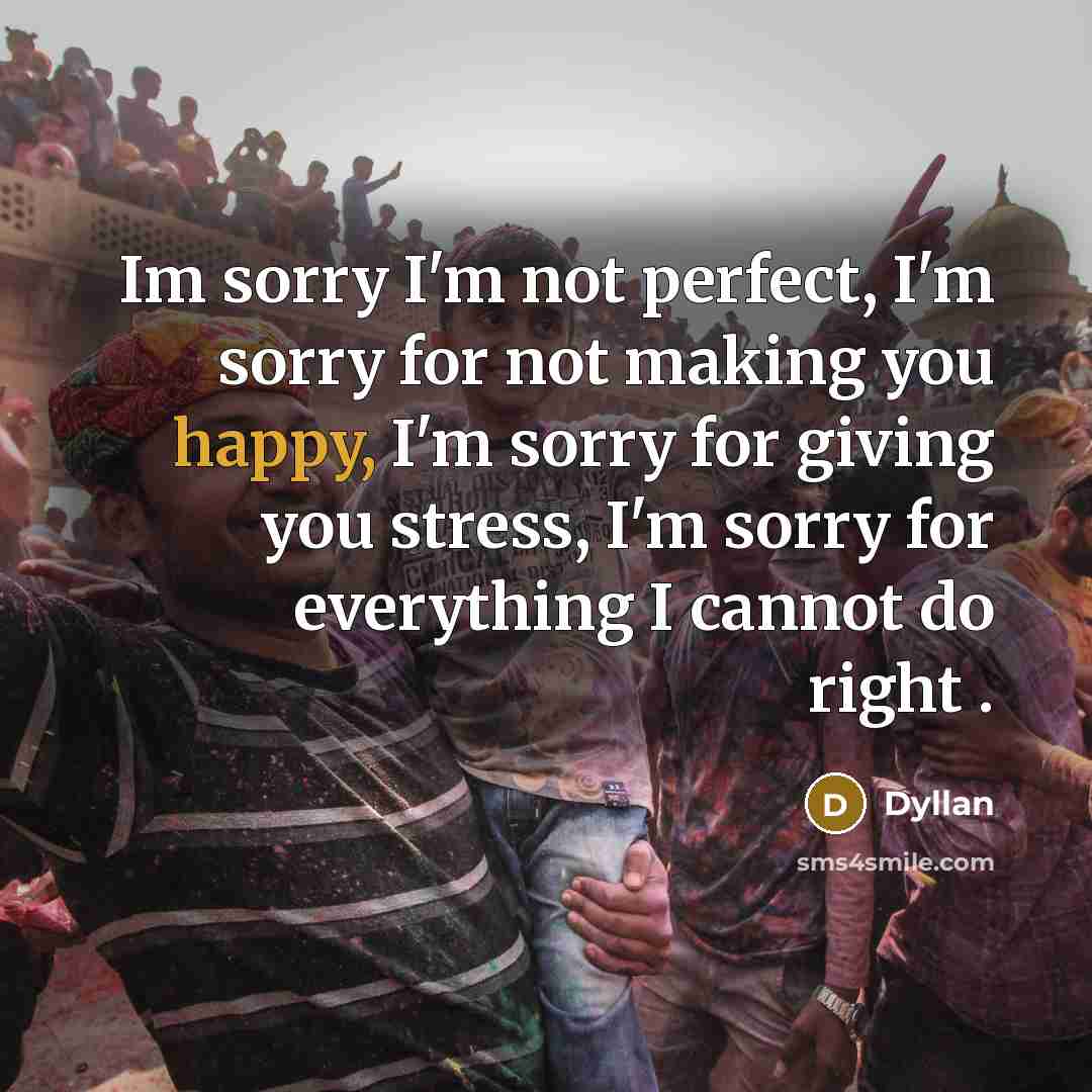 “Im sorry I'm not perfect, I'm sorry for not making…” quote by Dyllan
