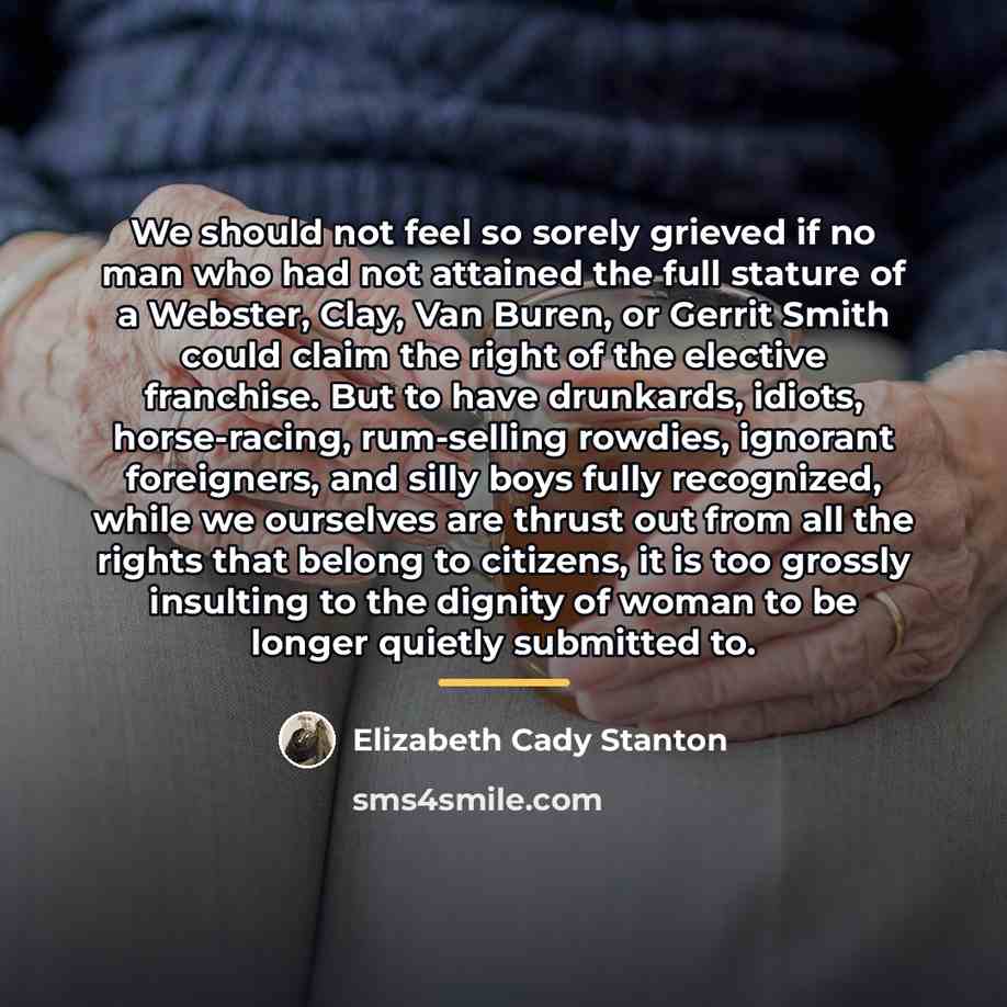 “We should not feel so sorely grieved if no man…” quote by Elizabeth Cady Stanton