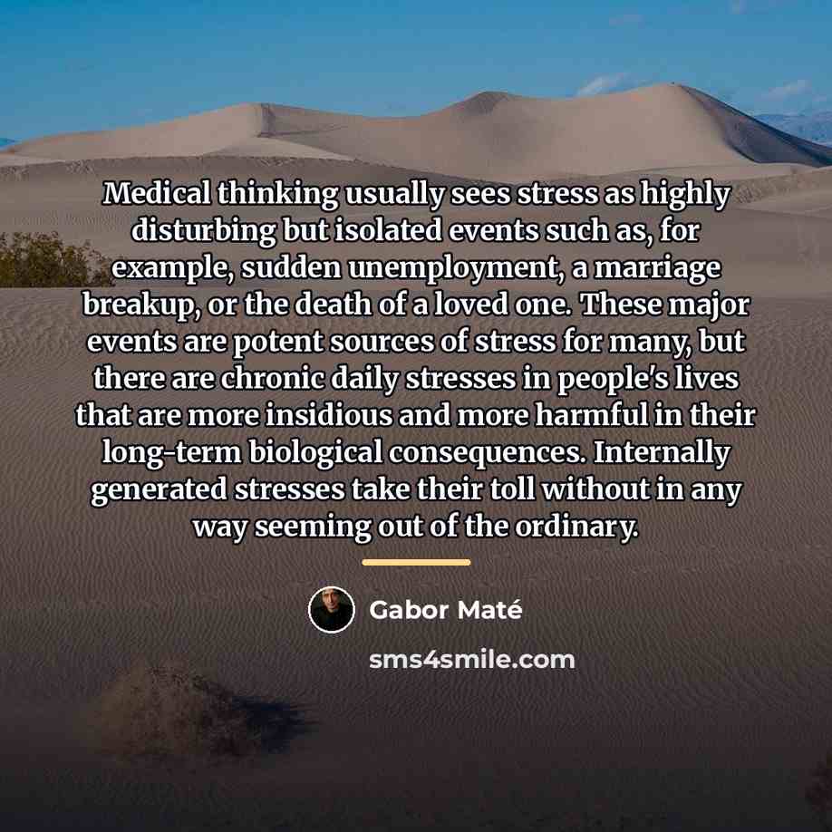 “Medical thinking usually sees stress as highly disturbing but isolated…” quote by Gabor Mate