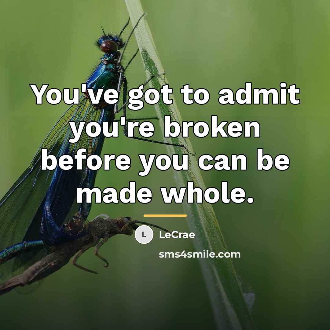 “You've got to admit you're broken before you can be…” quote by LeCrae