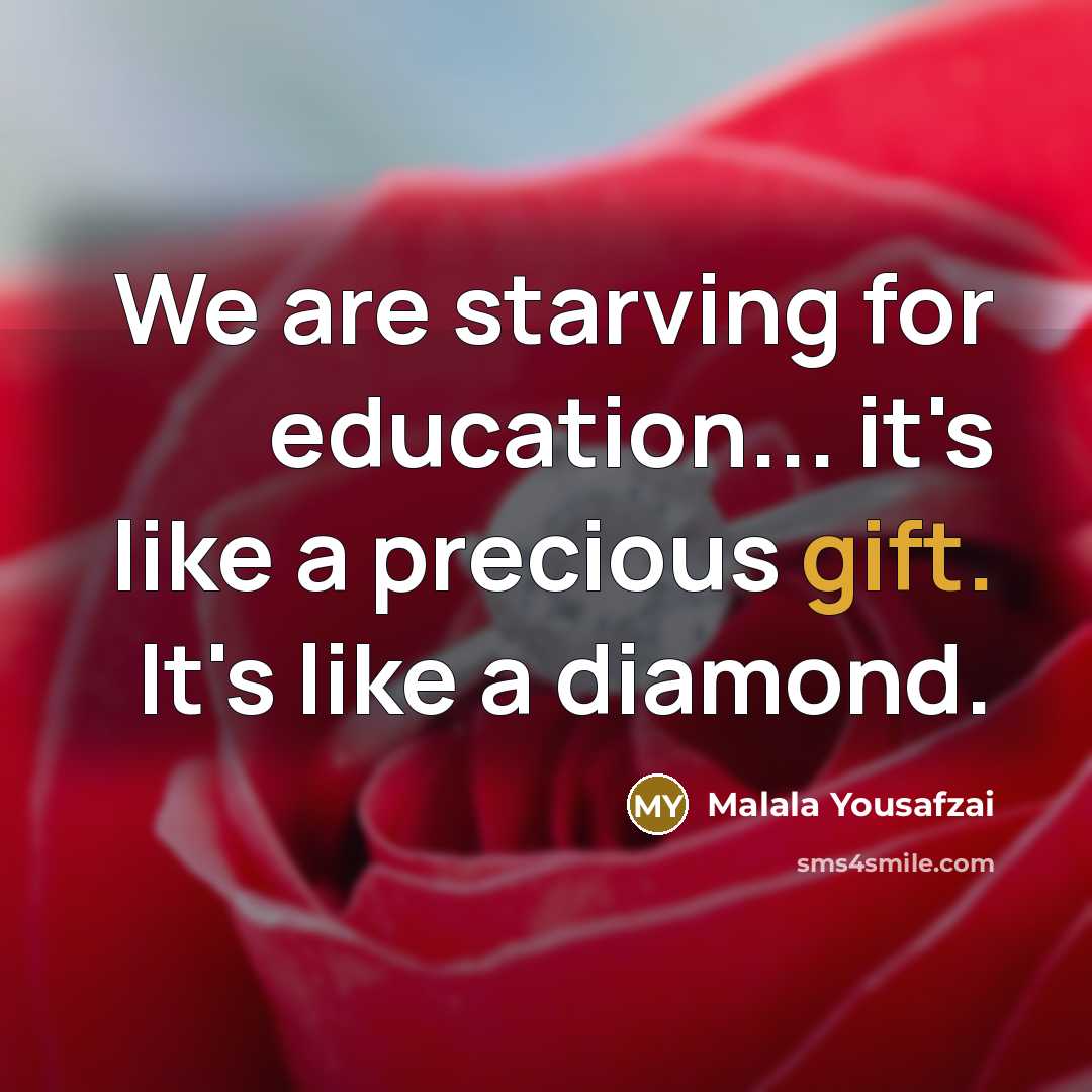 “We are starving for education... it's like a precious gift.…” quote by Malala Yousafzai