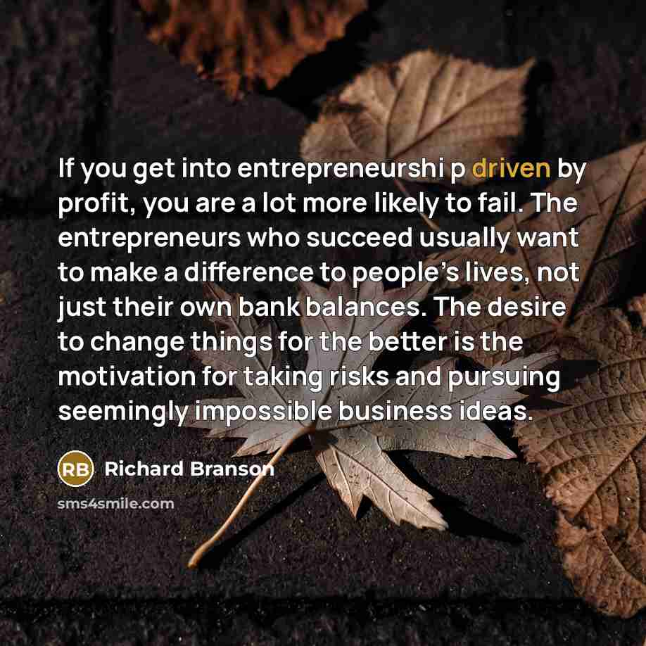 “If you get into entrepreneurshi p driven by profit, you…” quote by Richard Branson