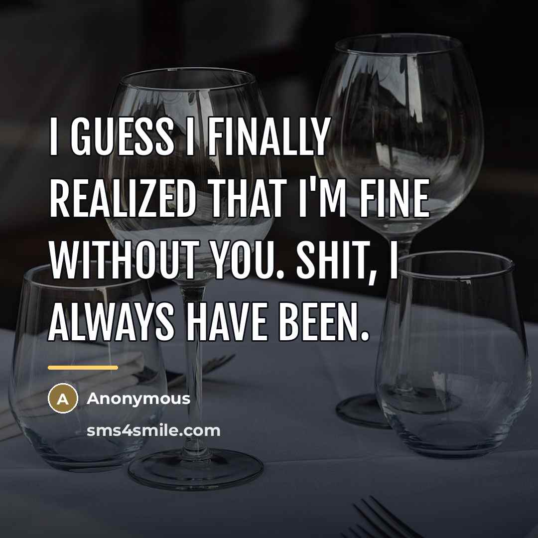 “I guess I finally realized that I'm fine without you.…” quote by Anonymous