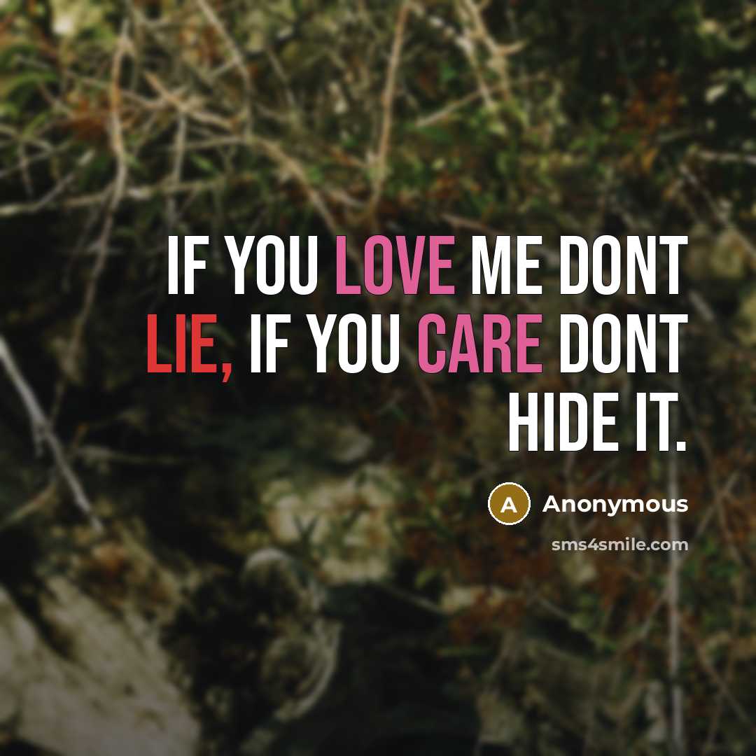 “If you love me dont lie, if you care dont hide it.” quote by Anonymous