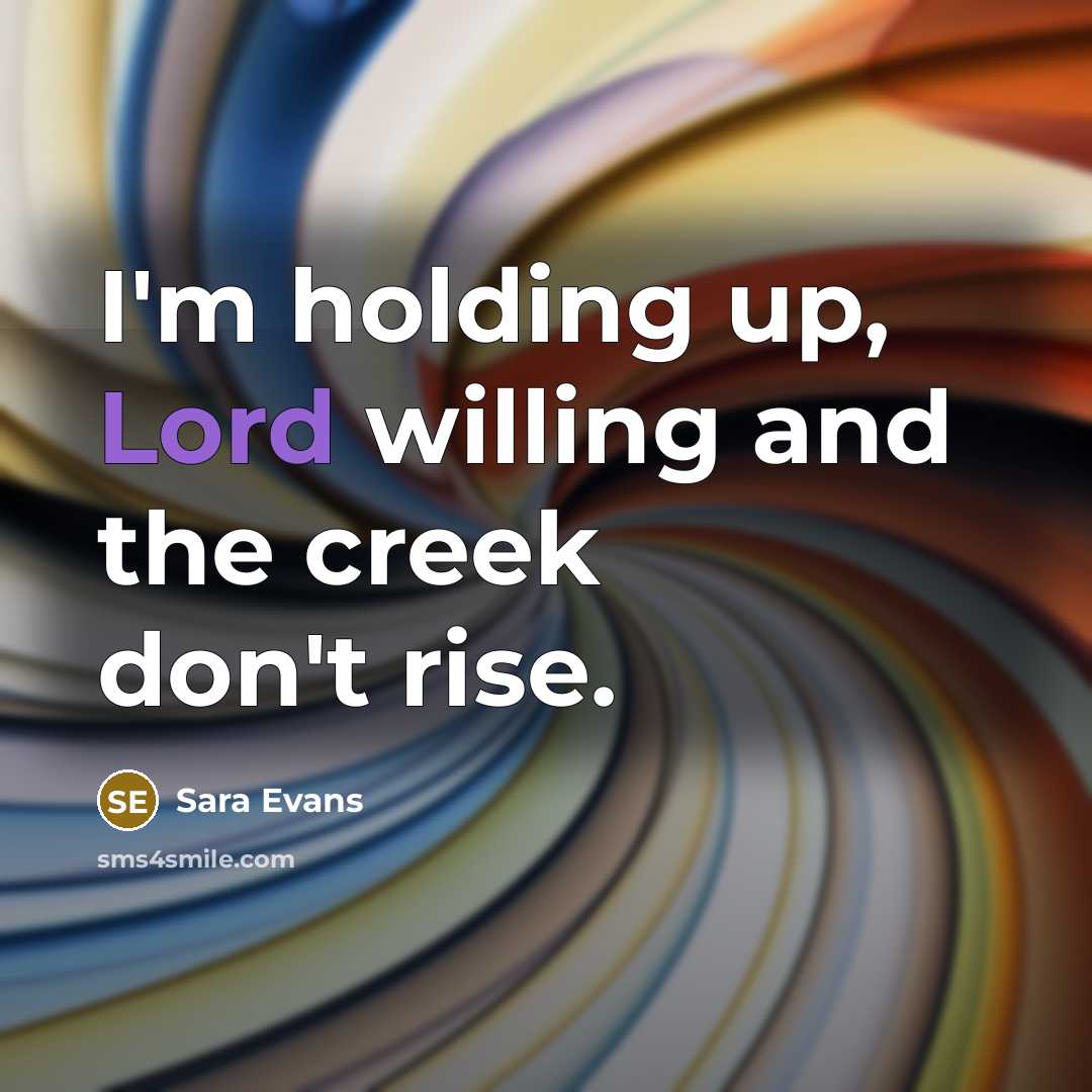 “I'm holding up, Lord willing and the creek don't rise.…” quote by Sara Evans