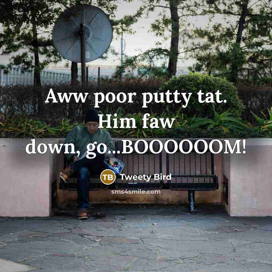 “Aww poor putty tat. Him faw down, go...BOOOOOOM!…” quote by Tweety Bird