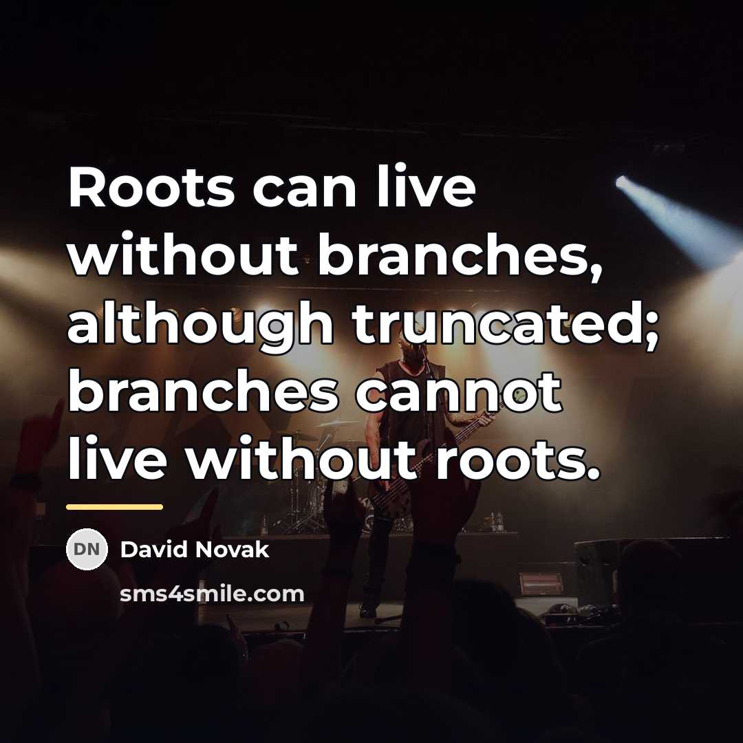 “Roots can live without branches, although truncated; branches cannot live…” quote by David Novak