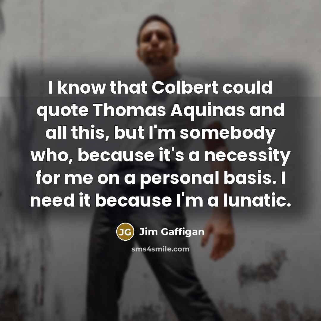 “I know that Colbert could quote Thomas Aquinas and all…” quote by Jim Gaffigan