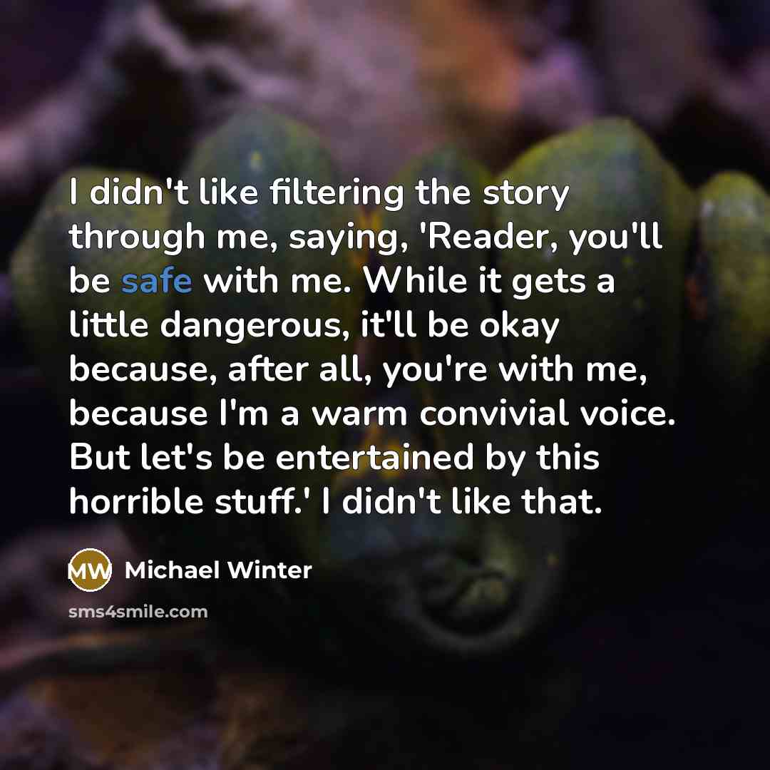“I didn't like filtering the story through me, saying, 'Reader,…” quote by Michael Winter