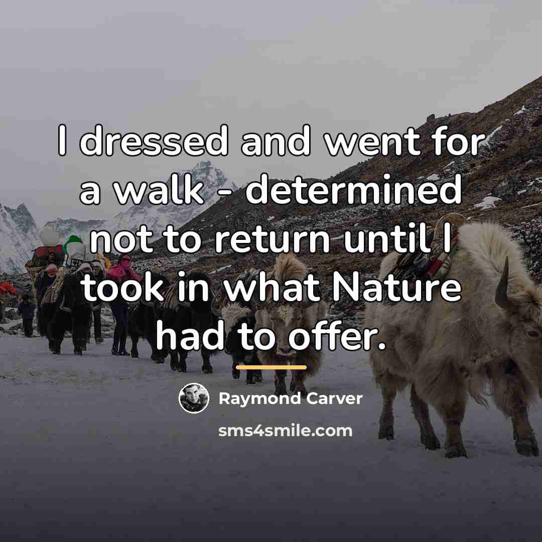 “I dressed and went for a walk - determined not…” quote by Raymond Carver