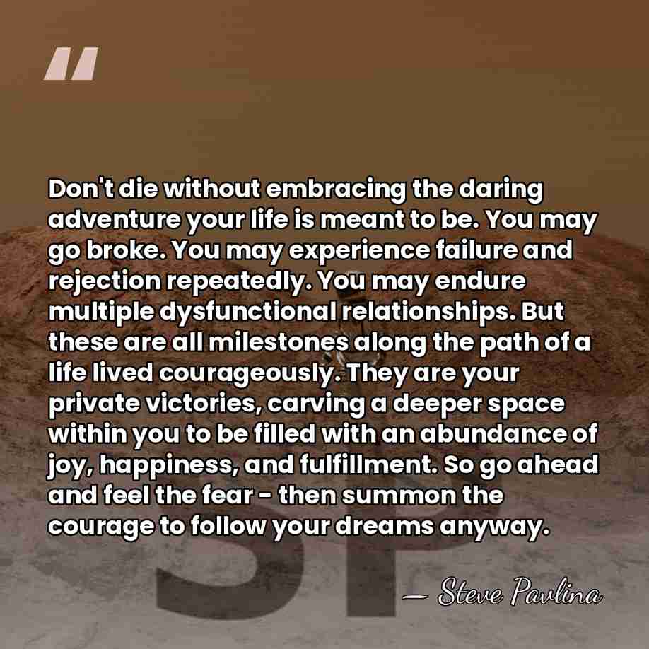 Don't die without embracing the daring adventure your life is meant to&hellip; - Steve Pavlina
