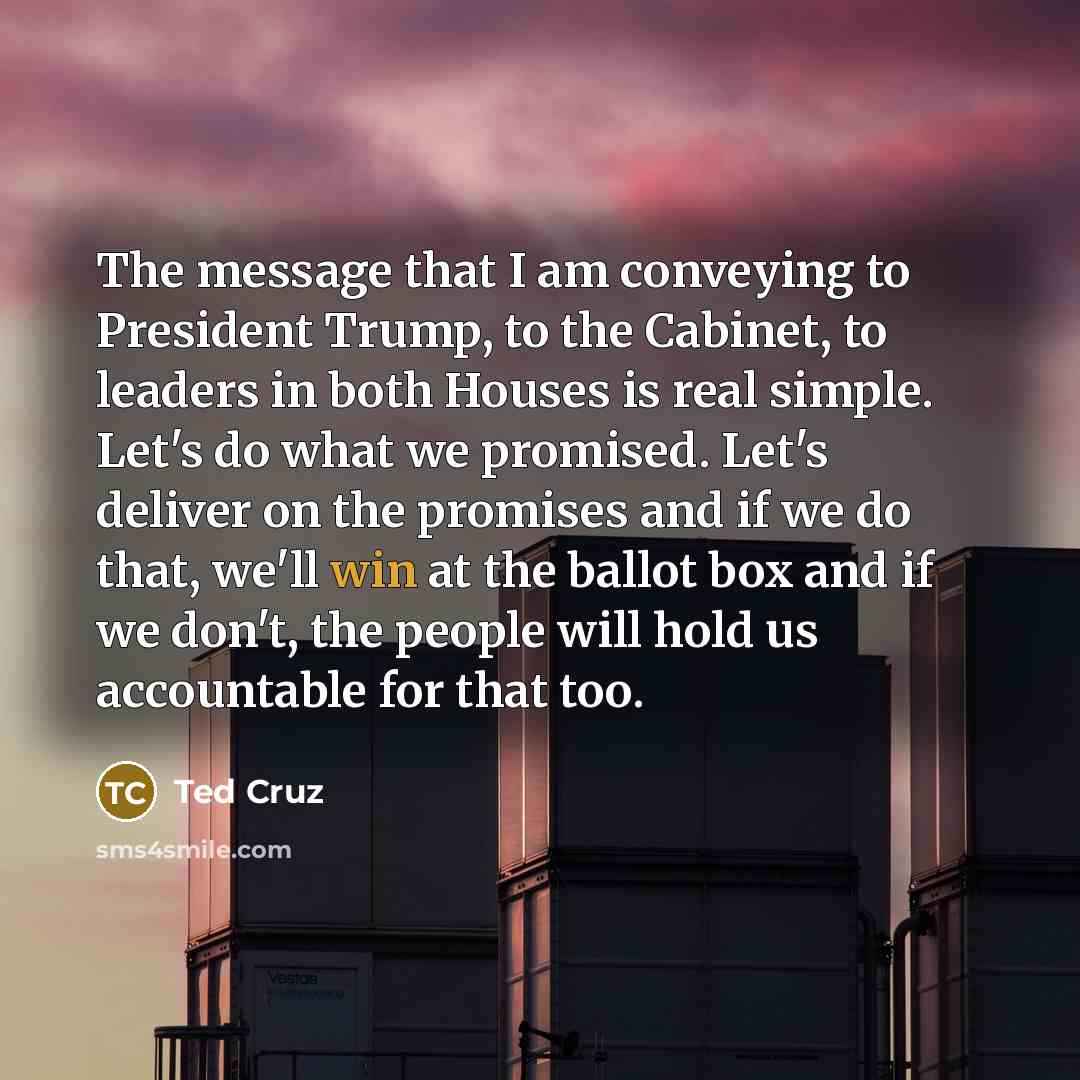 “The message that I am conveying to President Trump, to…” quote by Ted Cruz