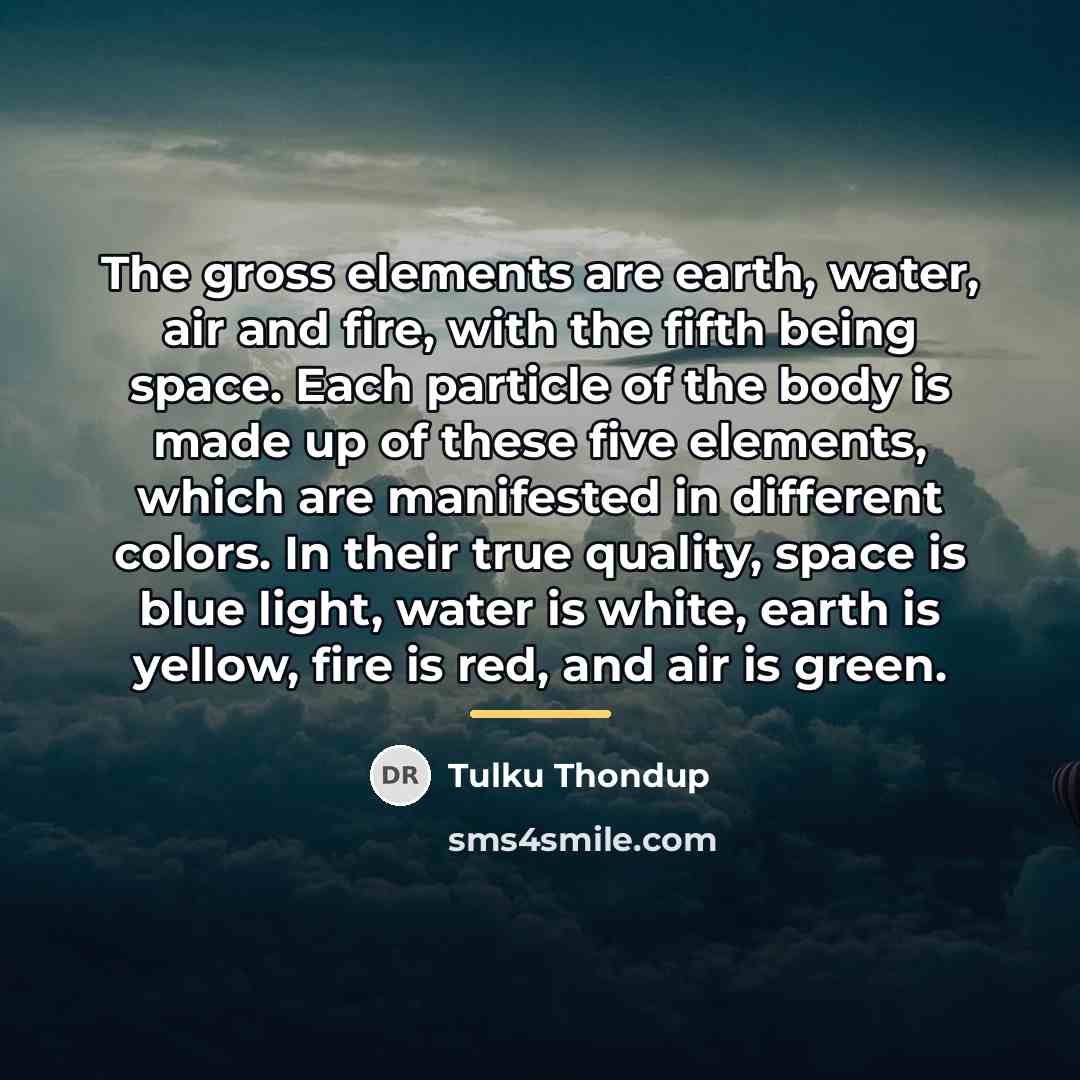 “The gross elements are earth, water, air and fire, with…” quote by Tulku Thondup