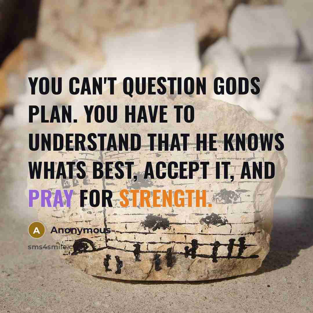 “You can't question Gods plan. You have to understand that…” quote by Anonymous