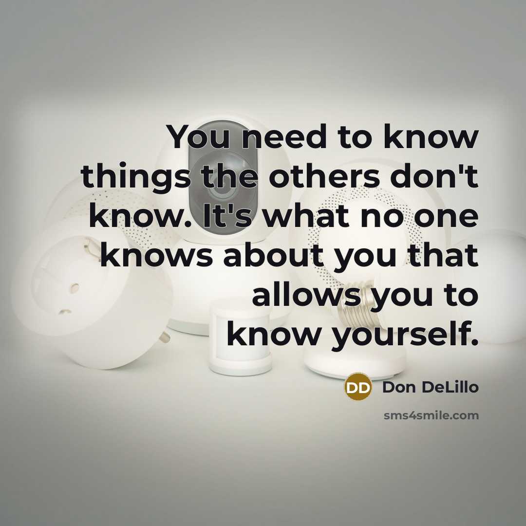 “You need to know things the others don't know. It's what no one knows about you that allows you to know yourself.” quote by Don DeLillo