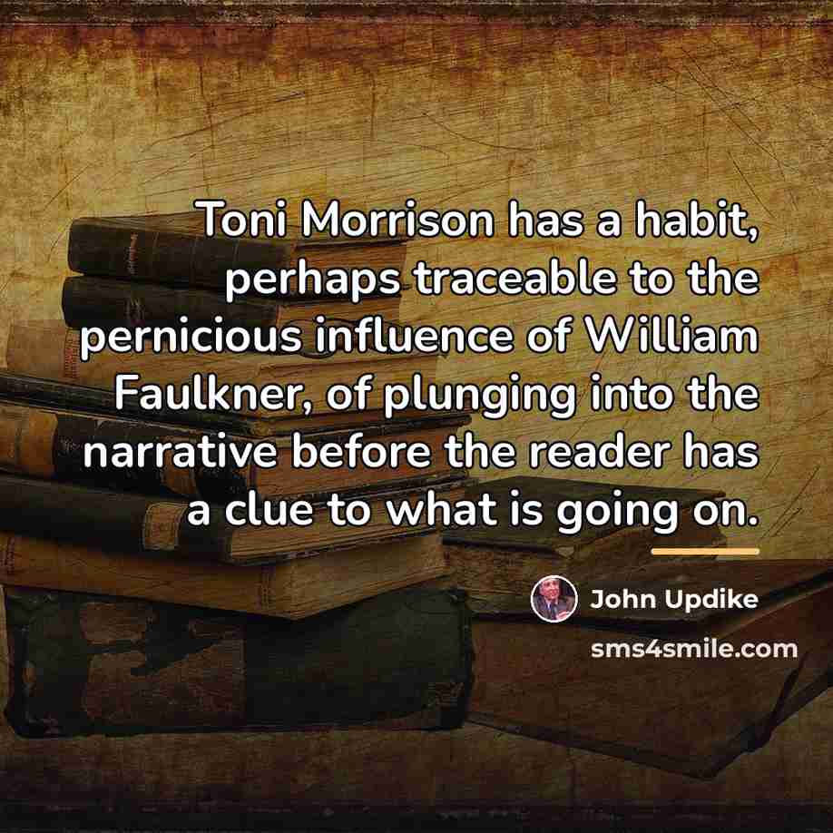 “Toni Morrison has a habit, perhaps traceable to the pernicious…” quote by John Updike