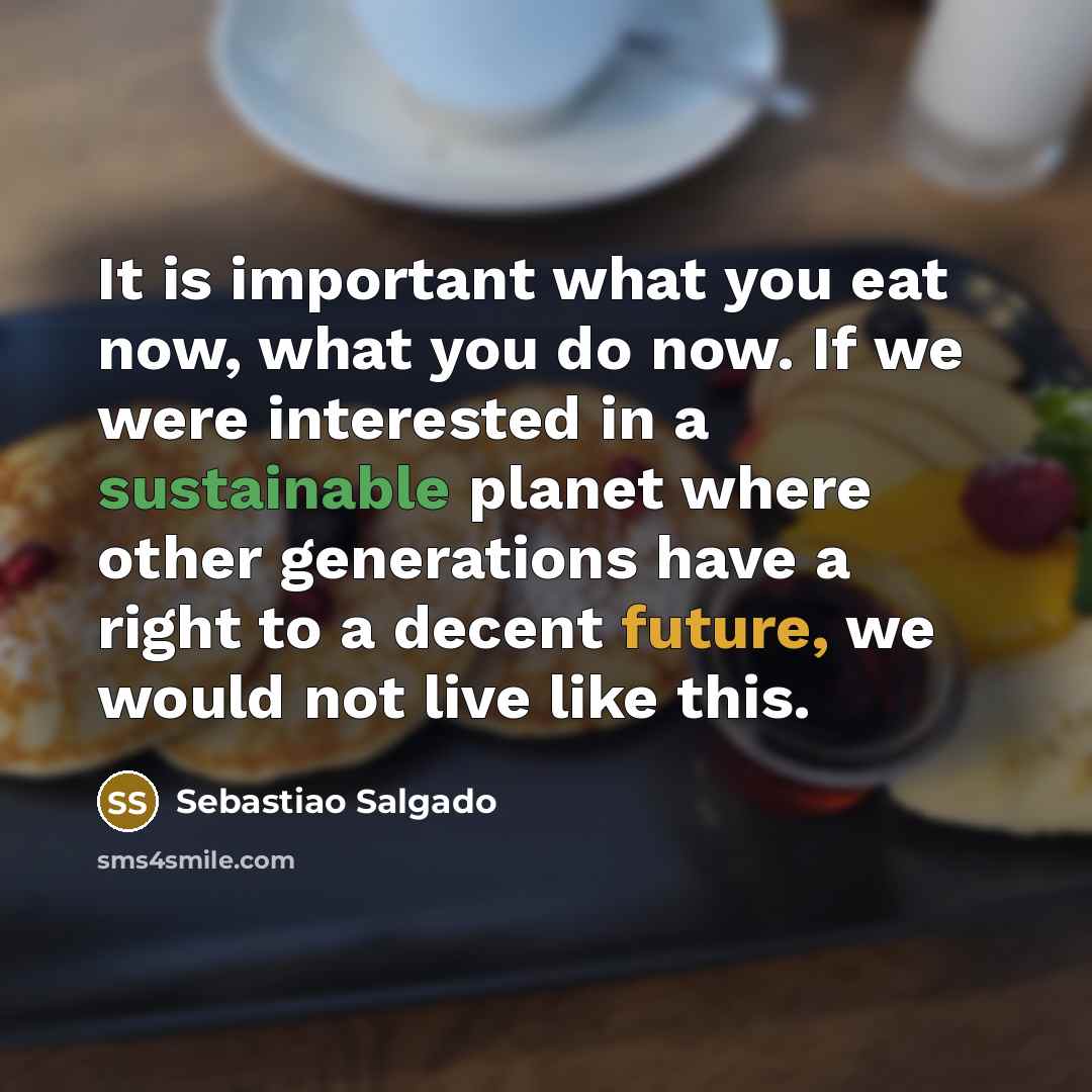 “It is important what you eat now, what you do now. If we were interested in a sustainable planet where other generations have a right to a decent future, we would not live like this.” quote by Sebastiao Salgado