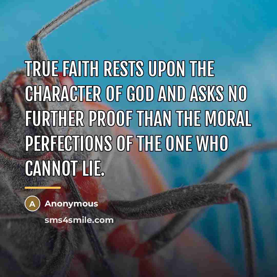 “True faith rests upon the character of God and asks…” quote by Anonymous