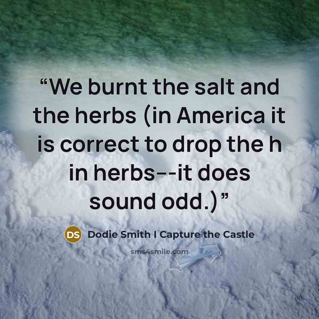 “We burnt the salt and the herbs (in America it is correct to drop the h in herbs---it does sound odd.)” quote by Dodie Smith I Capture the Castle