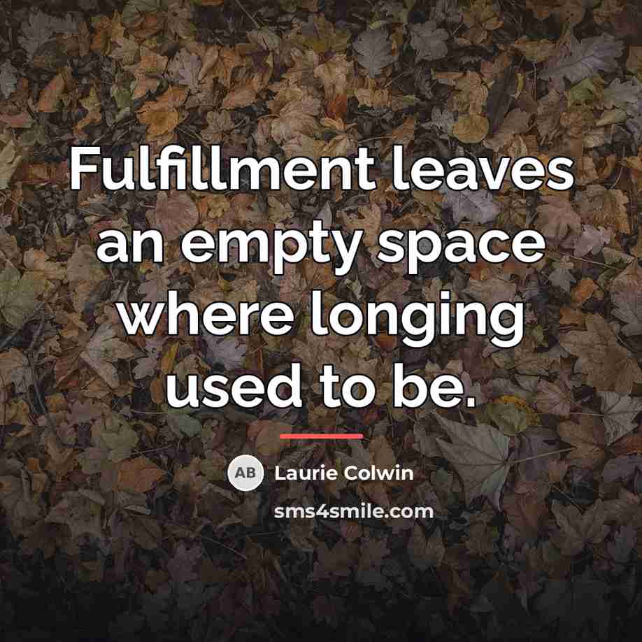 “Fulfillment leaves an empty space where longing used to be.…” quote by Laurie Colwin