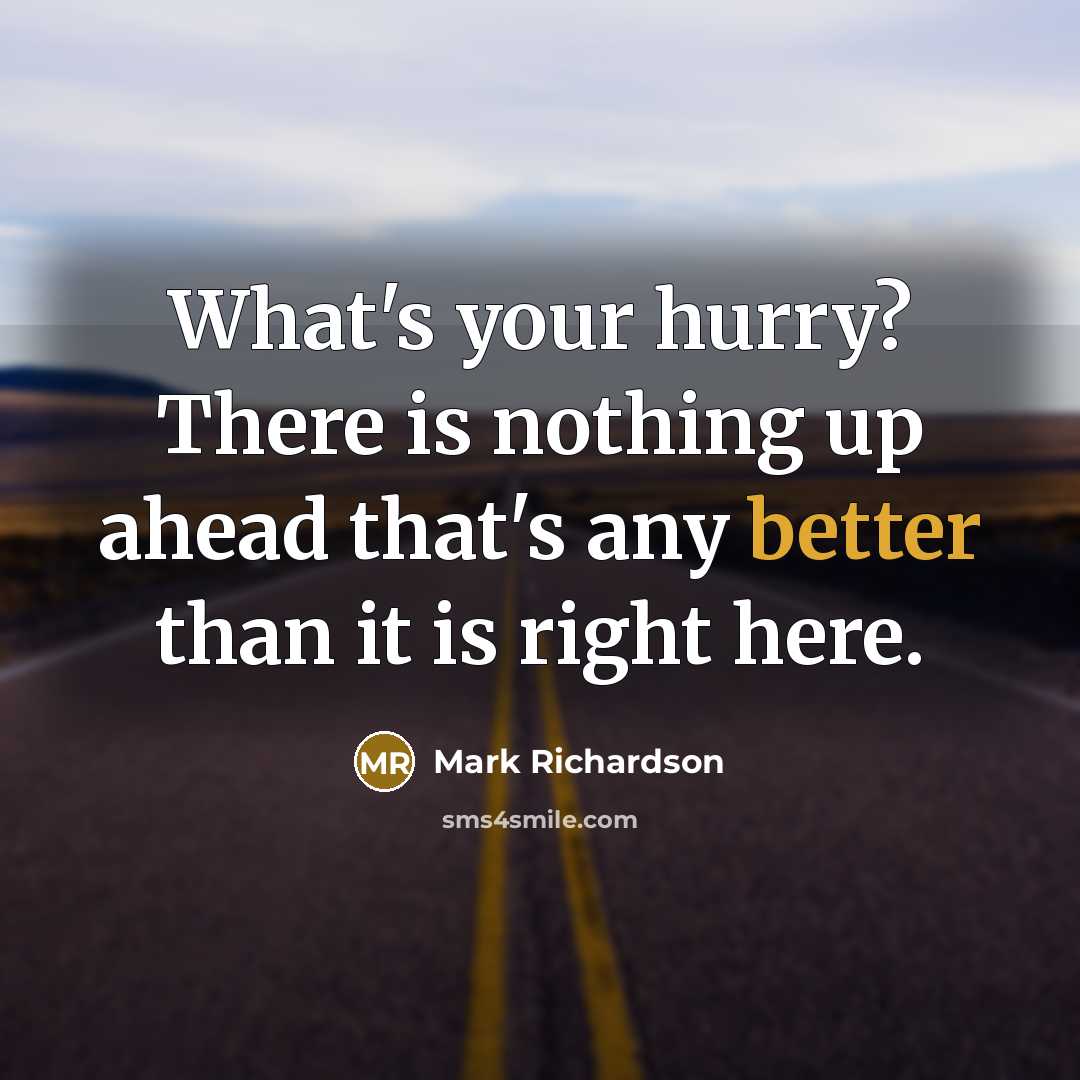 “What's your hurry? There is nothing up ahead that's any better than it is right here.” quote by Mark Richardson