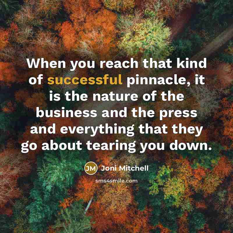 “When you reach that kind of successful pinnacle, it is…” quote by Joni Mitchell