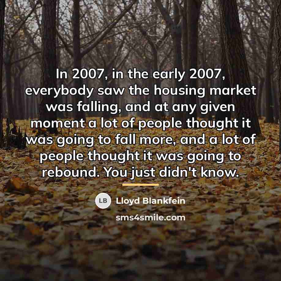 “In 2007, in the early 2007, everybody saw the housing…” quote by Lloyd Blankfein