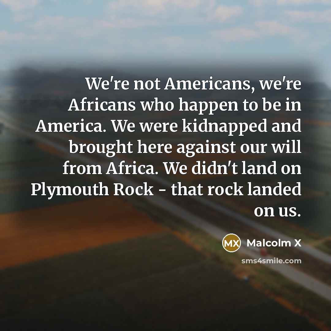 “We're not Americans, we're Africans who happen to be in…” quote by Malcolm X