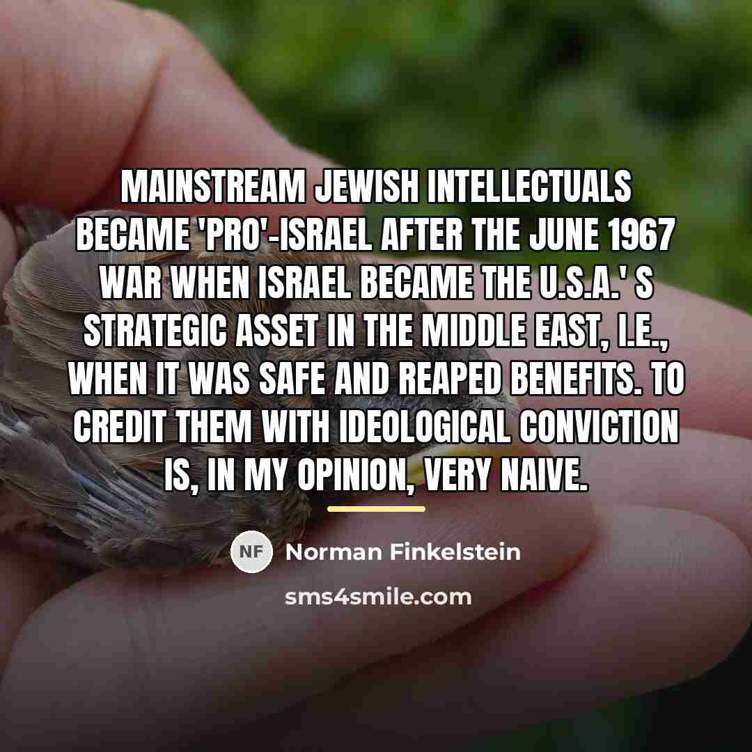 “Mainstream Jewish intellectuals became 'pro'-Israel after the June 1967 war…” quote by Norman Finkelstein