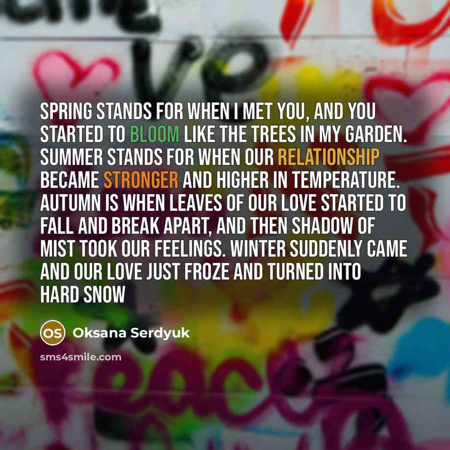 “Spring stands for when I met you, and you started…” quote by Oksana Serdyuk
