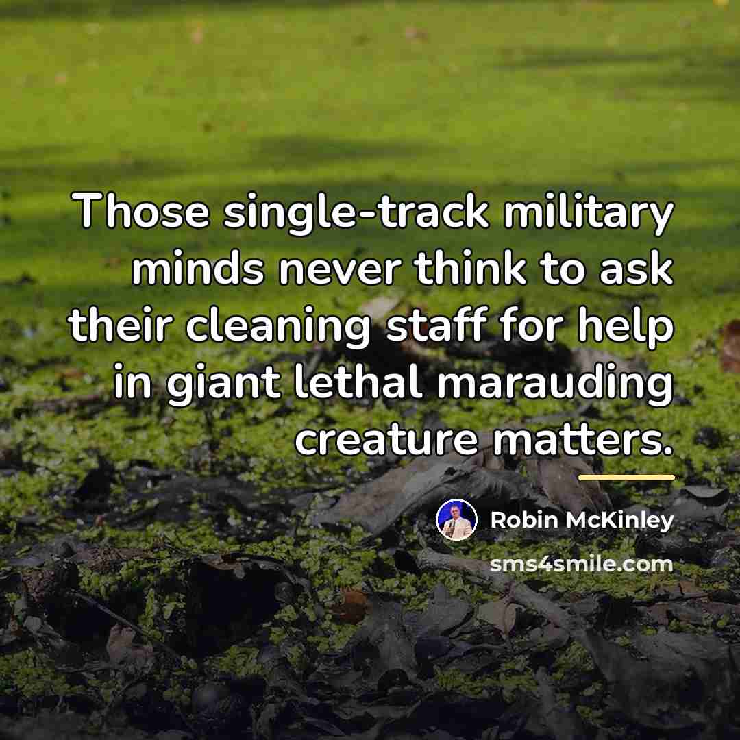 “Those single-track military minds never think to ask their cleaning…” quote by Robin McKinley