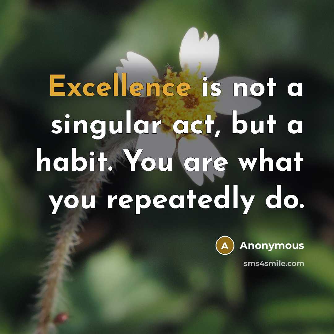 “Excellence is not a singular act, but a habit. You are what you repeatedly do.” quote by Anonymous