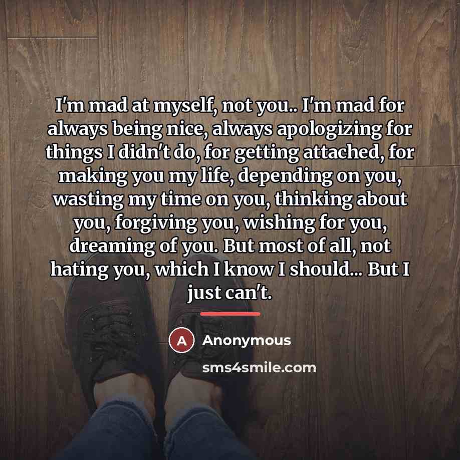 “I'm mad at myself, not you.. I'm mad for always…” quote by Anonymous