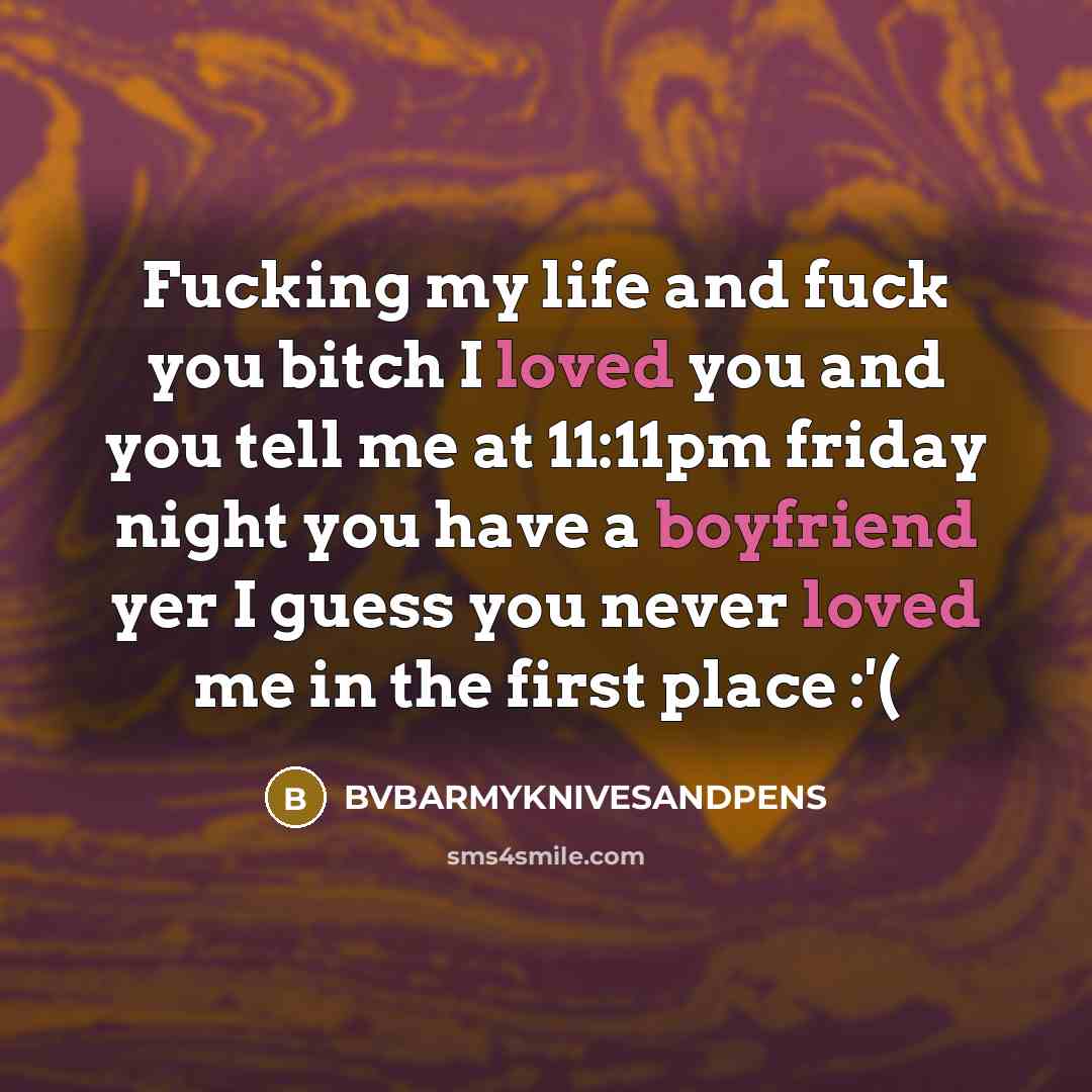 “Fucking my life and fuck you bitch I loved you…” quote by BVBARMYKNIVESANDPENS