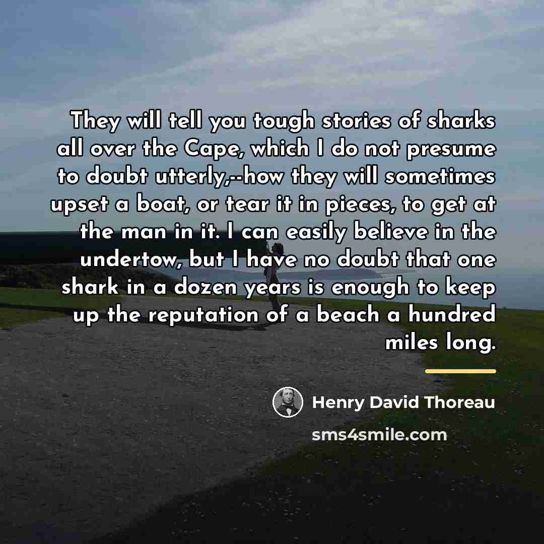 “They will tell you tough stories of sharks all over…” quote by Henry David Thoreau