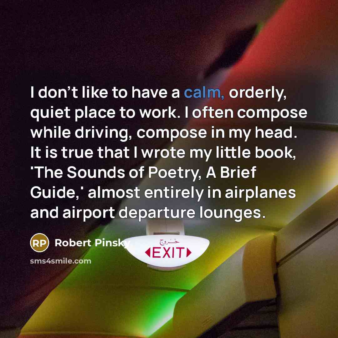 “I don't like to have a calm, orderly, quiet place…” quote by Robert Pinsky