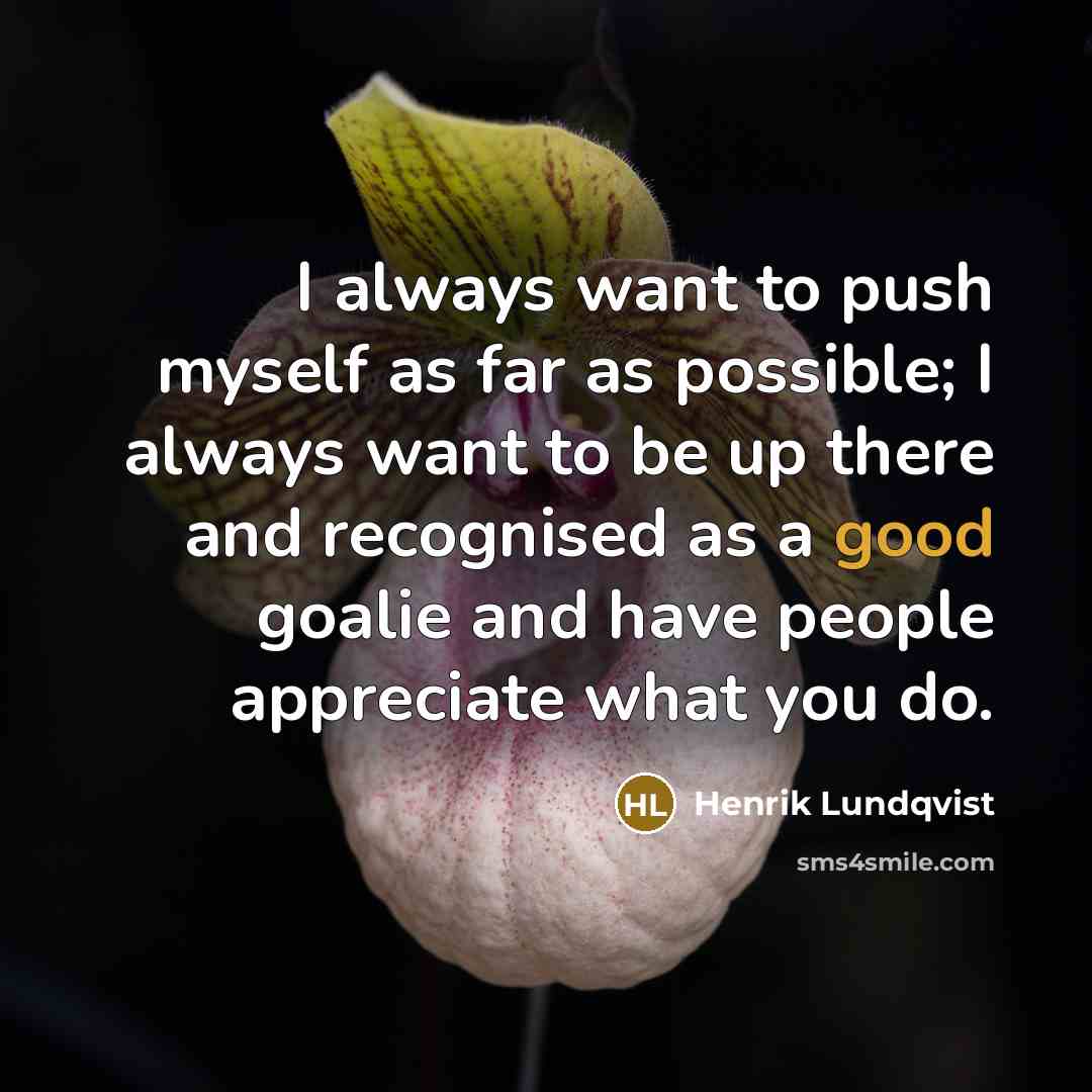 “I always want to push myself as far as possible;…” quote by Henrik Lundqvist
