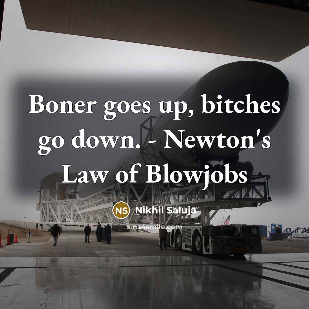 “Boner goes up, bitches go down. - Newton's Law of Blowjobs” quote by Nikhil Saluja