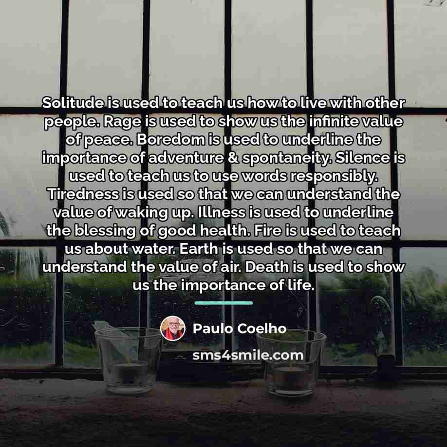 “Solitude is used to teach us how to live with…” quote by Paulo Coelho