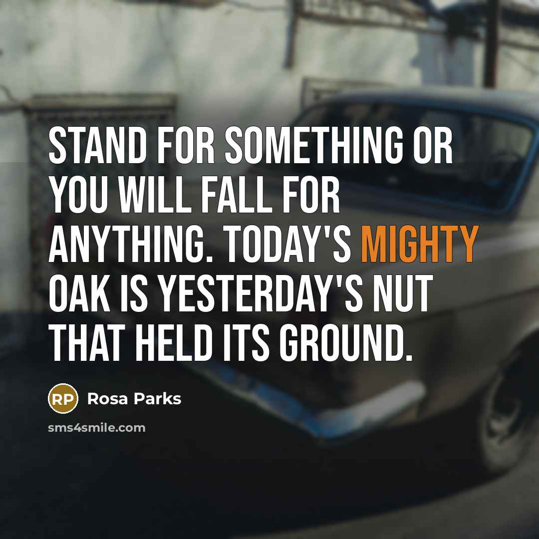 “Stand for something or you will fall for anything. Today's mighty oak is yesterday's nut that held its ground.” quote by Rosa Parks