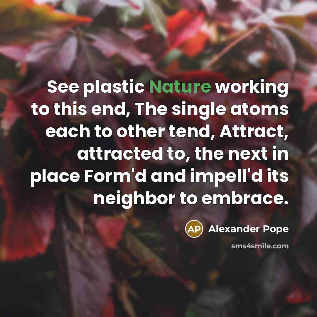 “See plastic Nature working to this end, The single atoms…” quote by Alexander Pope