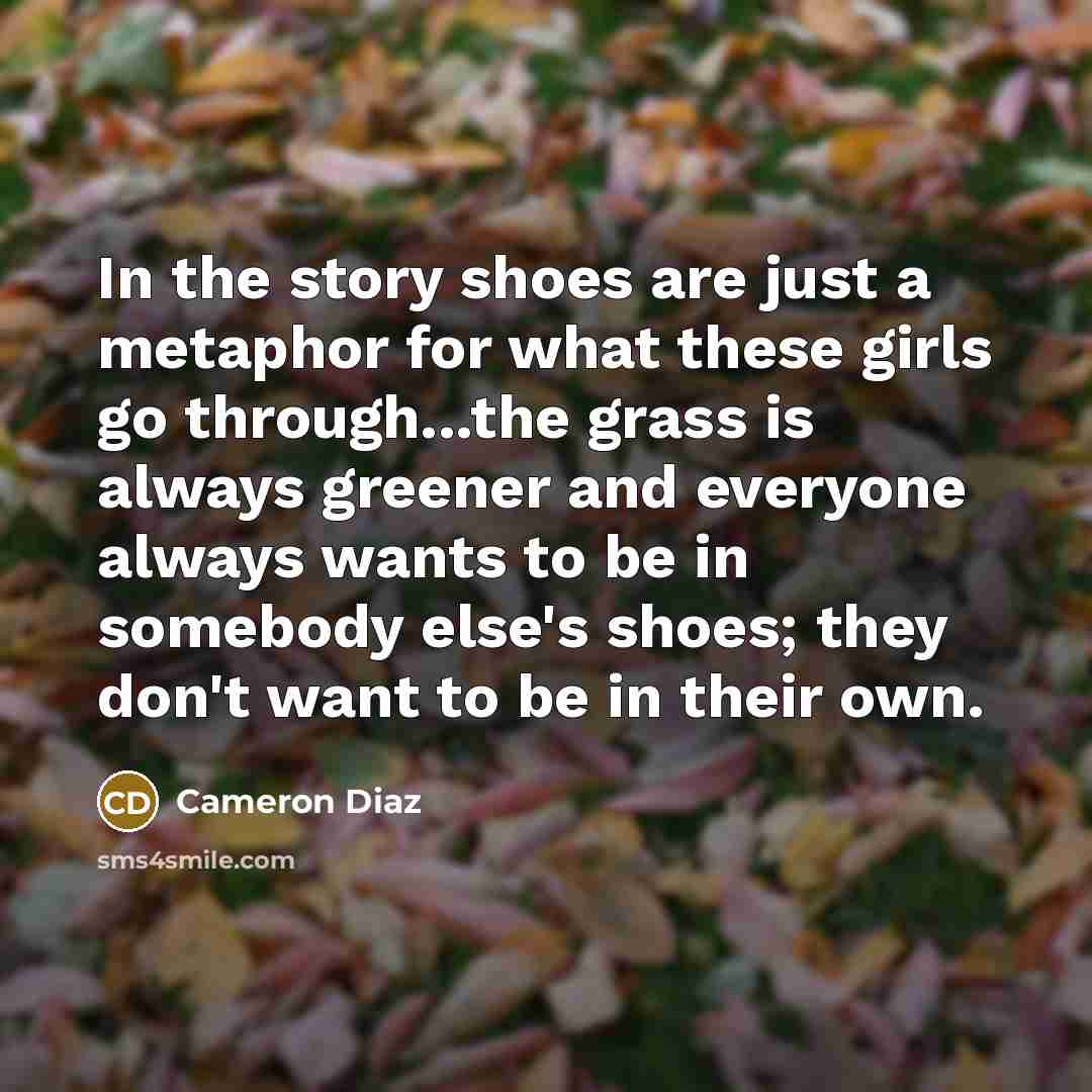 “In the story shoes are just a metaphor for what these girls go through...the grass is always greener and everyone always wants to be in somebody else's shoes; they don't want to be in their own.” quote by Cameron Diaz