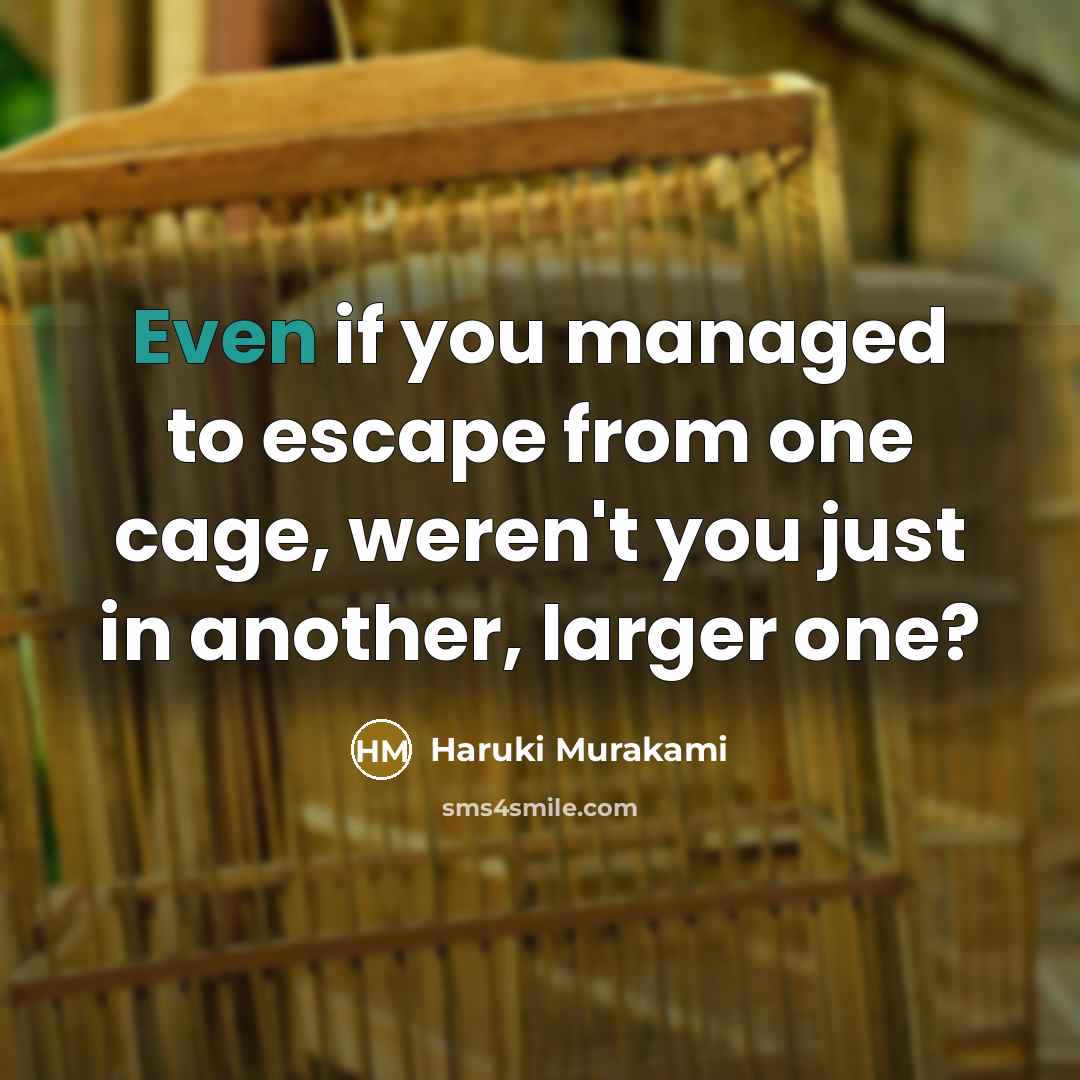 “Even if you managed to escape from one cage, weren't you just in another, larger one?” quote by Haruki Murakami