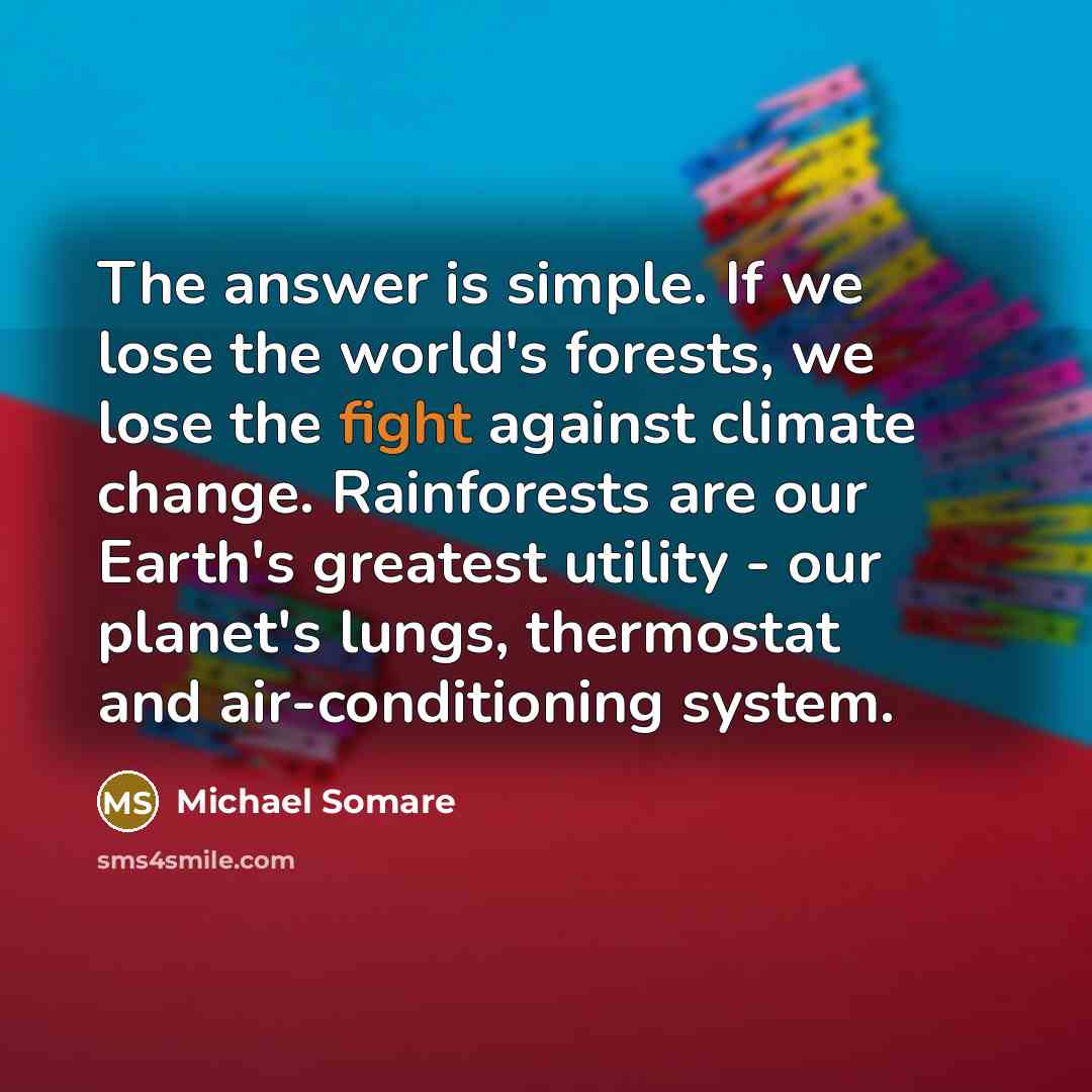 “The answer is simple. If we lose the world's forests, we lose the fight against climate change. Rainforests are our Earth's greatest utility - our planet's lungs, thermostat and air-conditioning system.” quote by Michael Somare