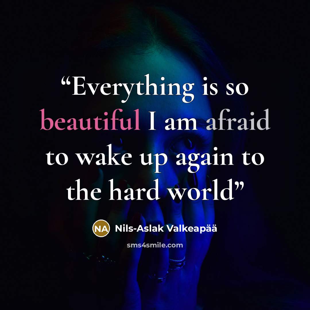 “Everything is so beautiful I am afraid to wake up again to the hard world” quote by Nils-Aslak Valkeapää