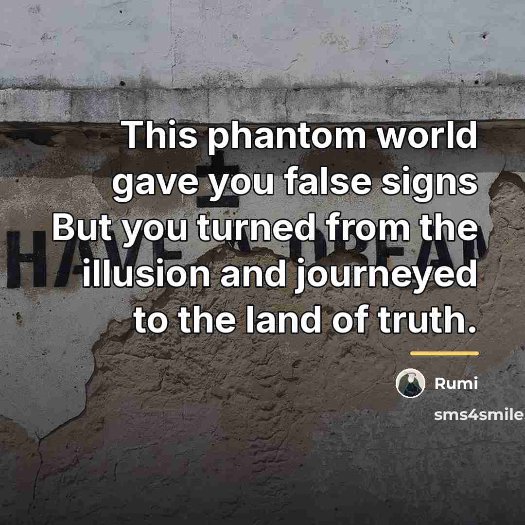 “This phantom world gave you false signs But you turned…” quote by Rumi