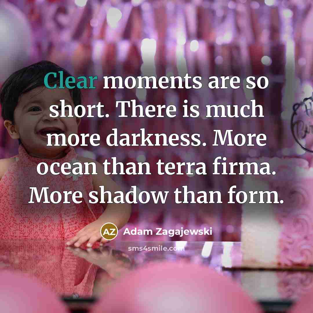 “Clear moments are so short. There is much more darkness.…” quote by Adam Zagajewski